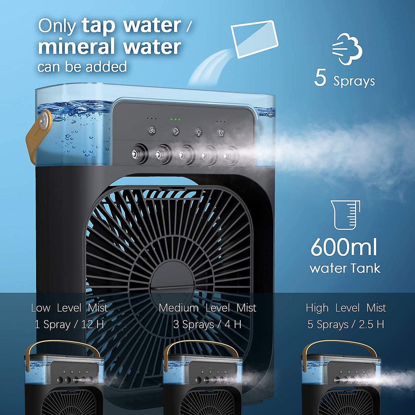 Portable Humidifier Air Cooler Mist Fan Mini Table Fan for Everywhere SAMPHER