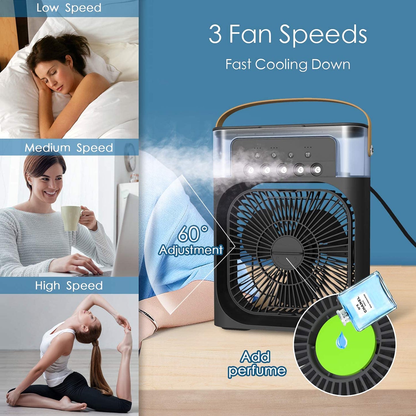 Portable Humidifier Air Cooler Mist Fan Mini Table Fan for Everywhere SAMPHER
