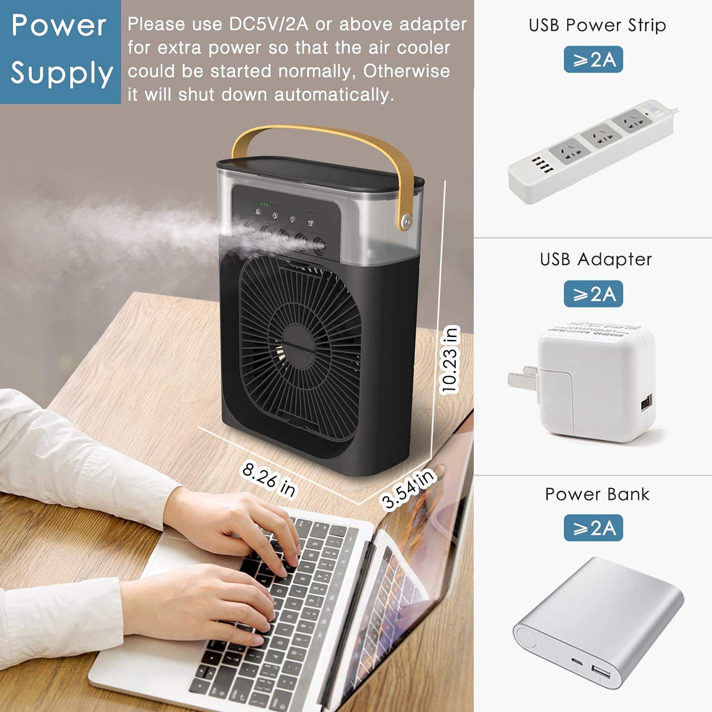 Portable Humidifier Air Cooler Mist Fan Mini Table Fan for Everywhere SAMPHER
