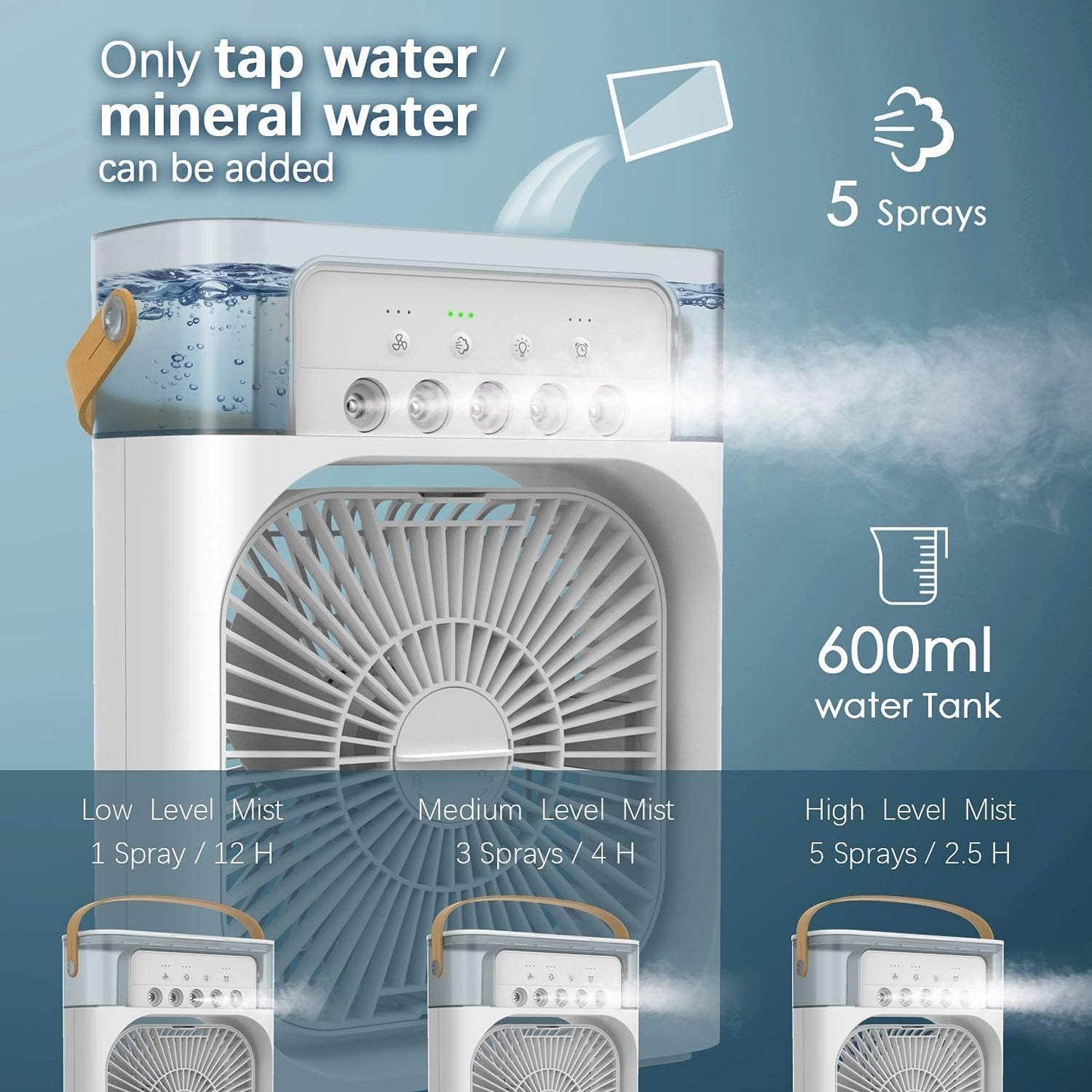 Portable Humidifier Air Cooler Mist Fan Mini Table Fan for Everywhere SAMPHER