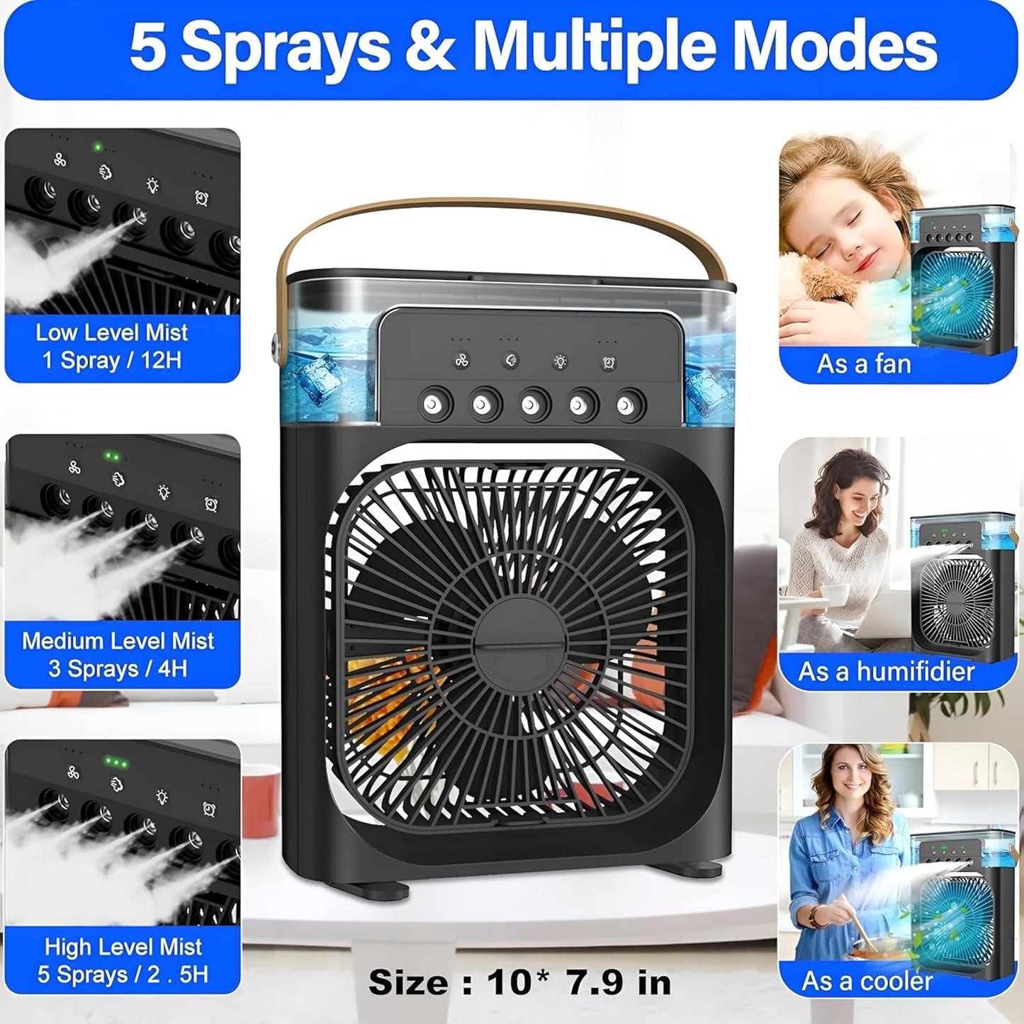 Portable Humidifier Air Cooler Mist Fan Mini Table Fan for Everywhere SAMPHER