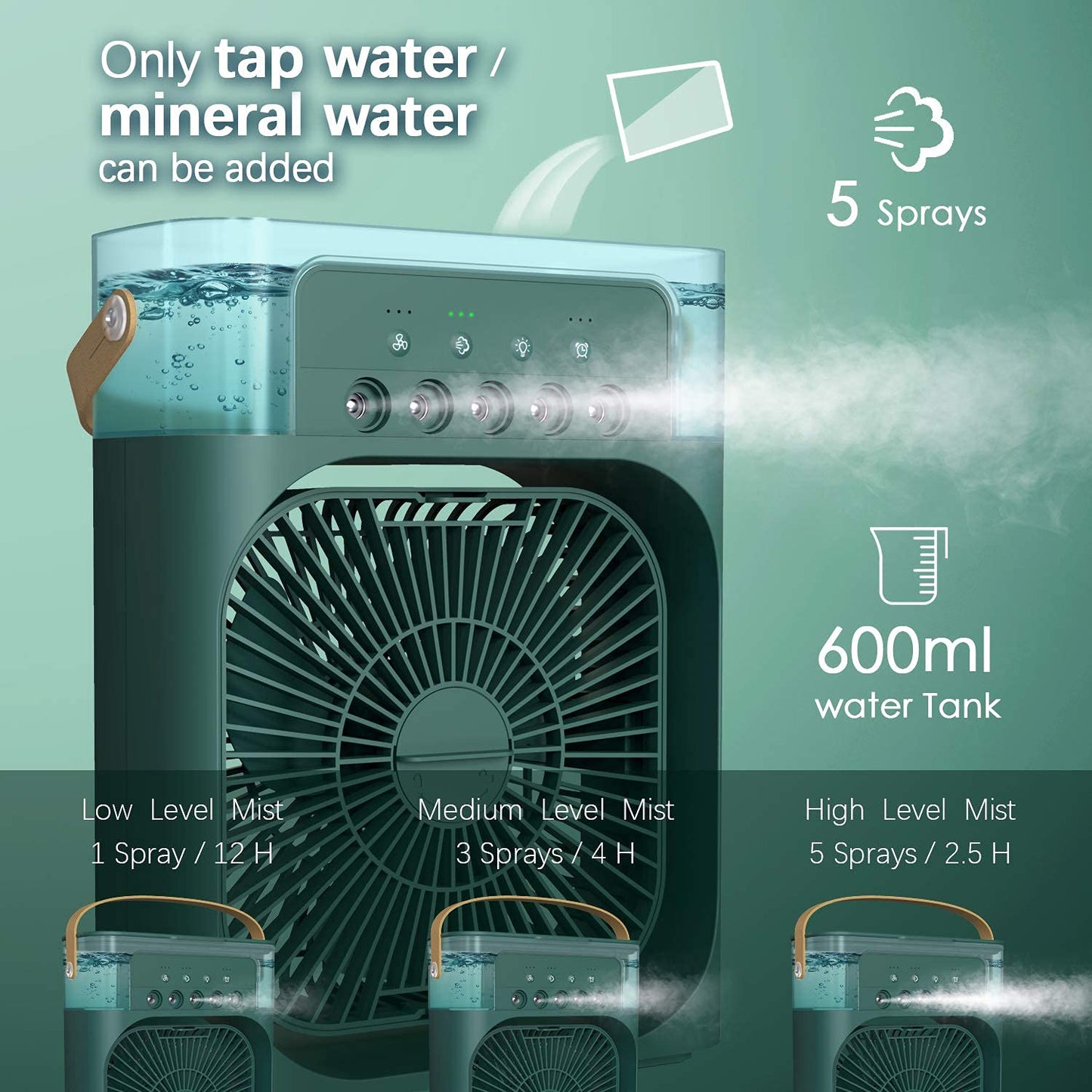 Portable Humidifier Air Cooler Mist Fan Mini Table Fan for Everywhere SAMPHER