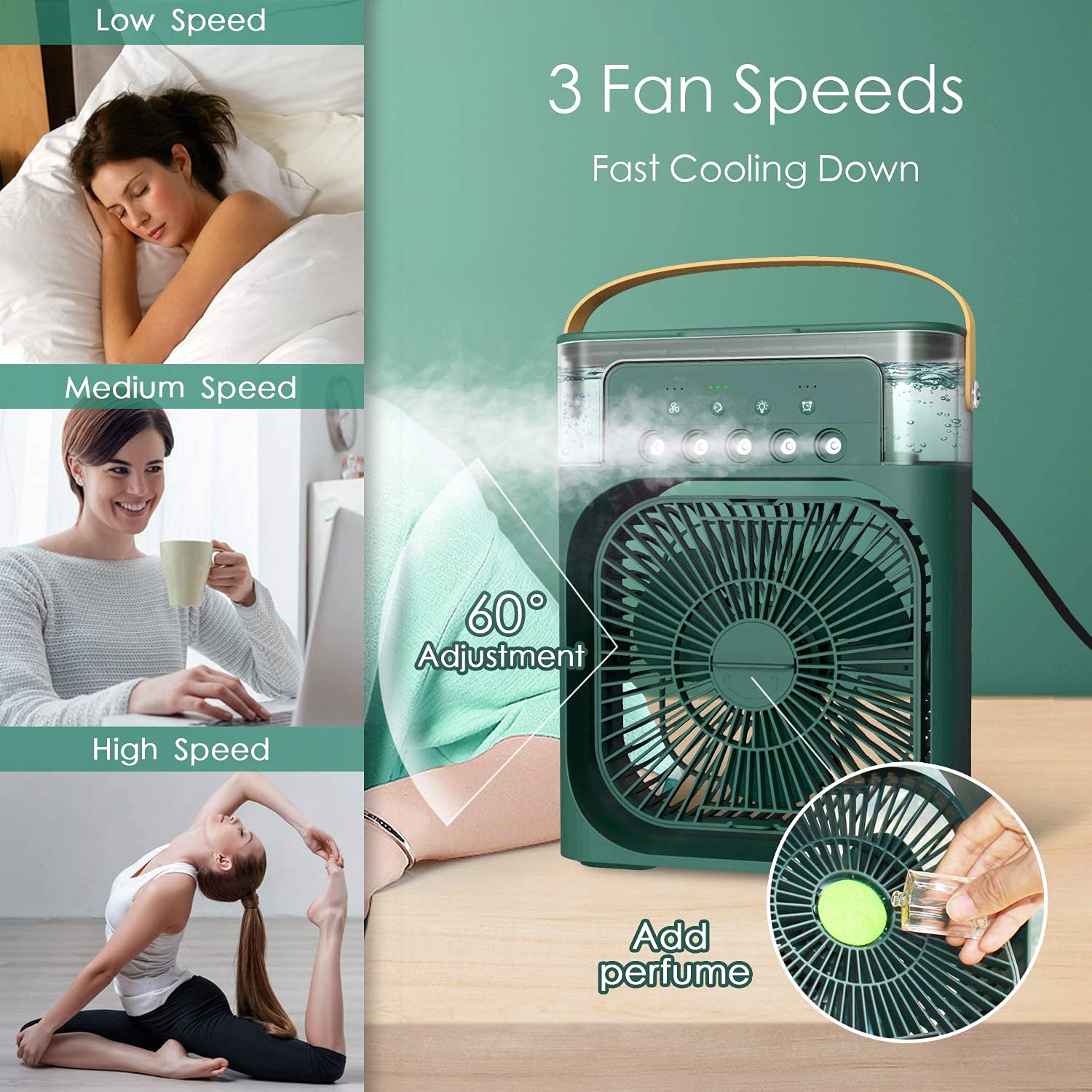 Portable Humidifier Air Cooler Mist Fan Mini Table Fan for Everywhere SAMPHER