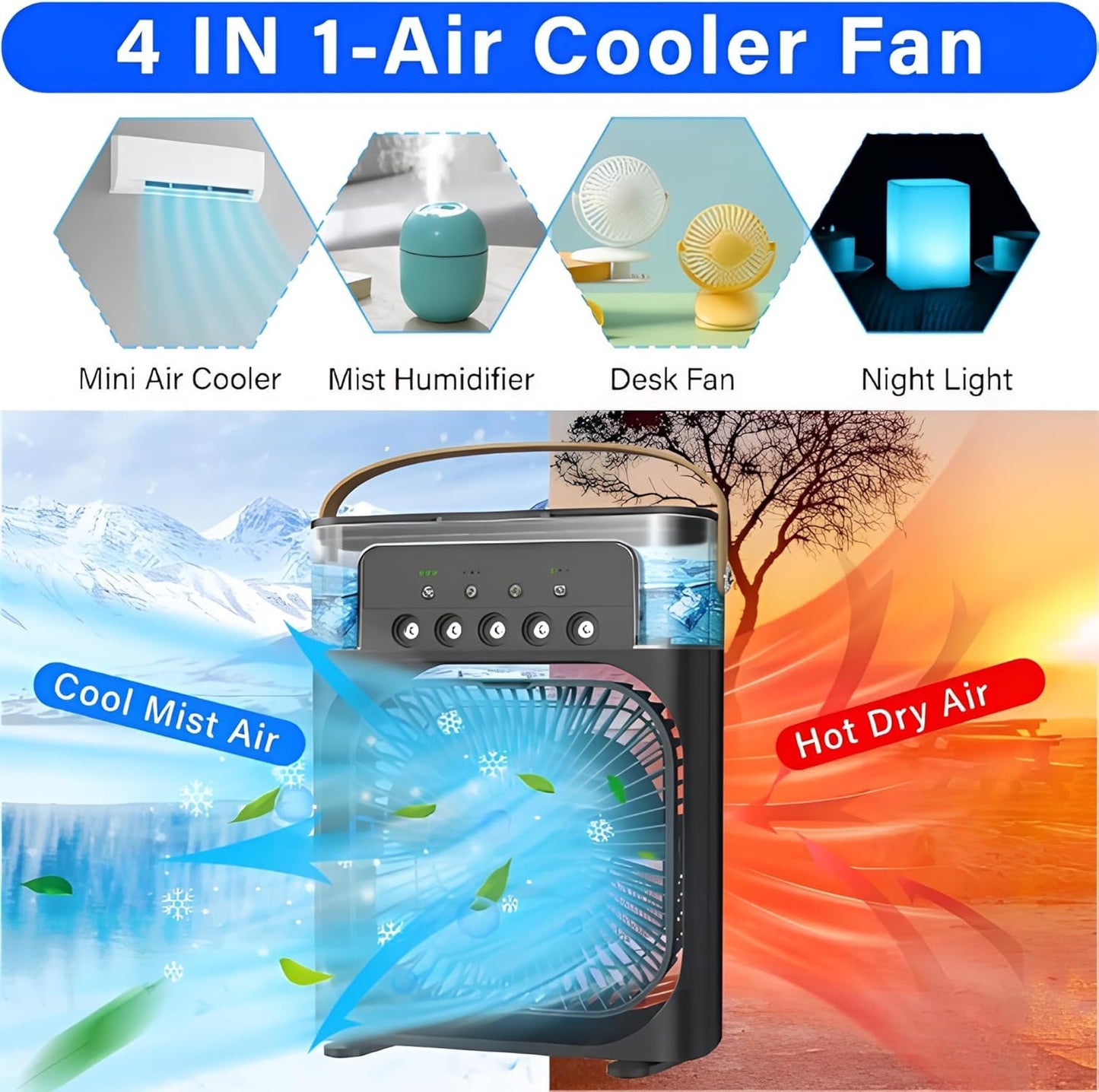 Portable Humidifier Air Cooler Mist Fan Mini Table Fan for Everywhere SAMPHER